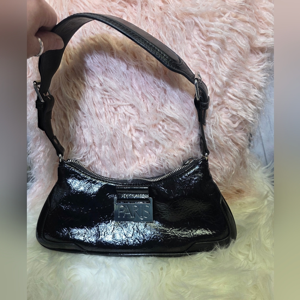 Paris Hilton /Black Onyx Long Baguette Patent  Bag